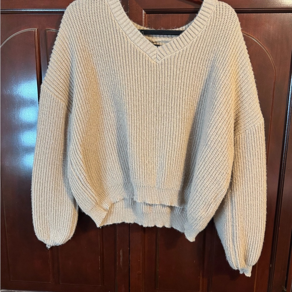Cozy V-Neck Knit Sweater - Cream